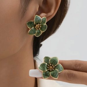 Green Floral Studs