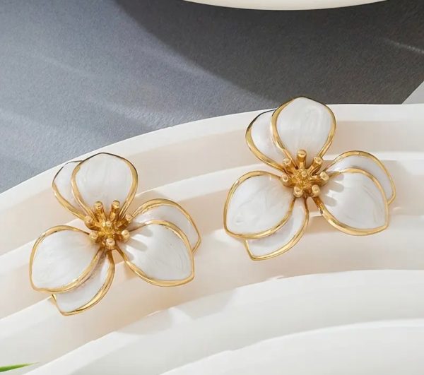 White Floral Studs